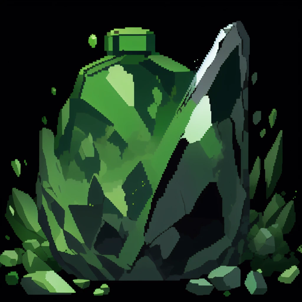 green potions inside crystal containers,Simple background, pure black background, masterpiece,best,quality,pixel,pixel art,xiansu,xiang su,pixelart, masterpiece,best,quality