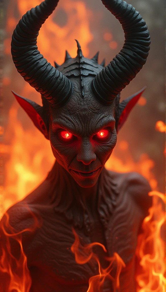 A photo of a (monstrous hell demon:1.3) (sprawled nude:1.1) on a bed, (fiery red skin:1.2), (horns twisting skyward:1.2), (sinister glow in its eyes:1.1), amidst (charred black sheets:1.1), (emitting smoldering embers:1.2), (shadows dancing on the walls:1.1), (oppressive, dark atmosphere:1.2), (flickering candlelight:1.1) casting eerie shadows, Nikon D850, 1/50s, f/1.8, ISO 1600, (high dynamic range:1.1), (intense color contrasts:1.2), (meticulous detail in textures:1.1), RAW capture, (hellish tableau:1.3).