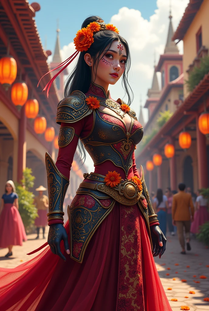 create an image of a beautiful Japanese girl wearing a Superwoman costume with the letter “NINA” on her emblem. realistic