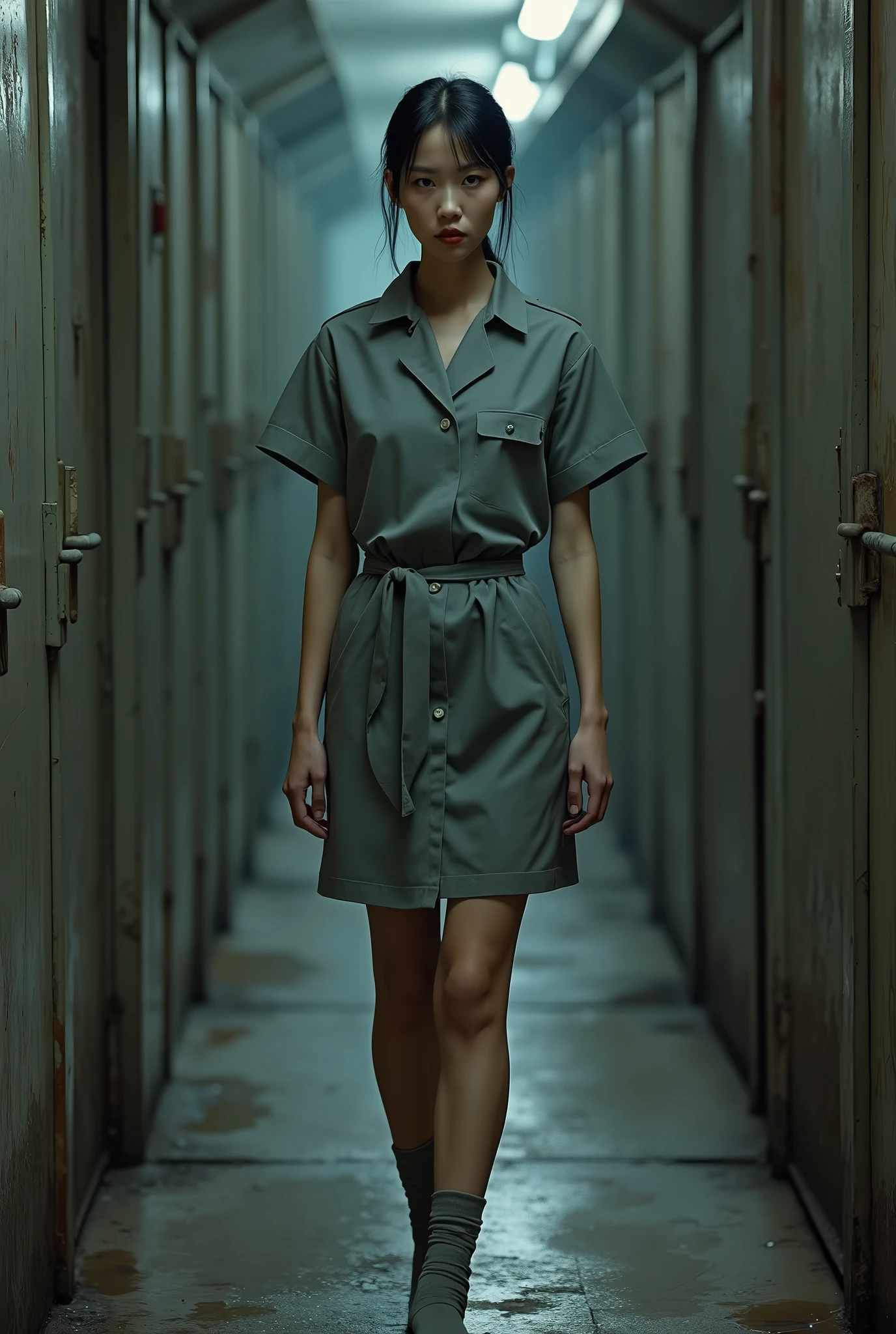 Arafed woman in a green dress walking down a hallway - SeaArt AI