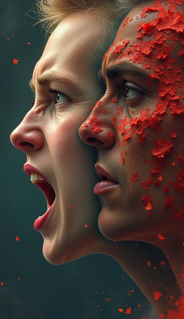 wounded, hurt, mutated body parts, multiple heads, melted face, realistic, best quality