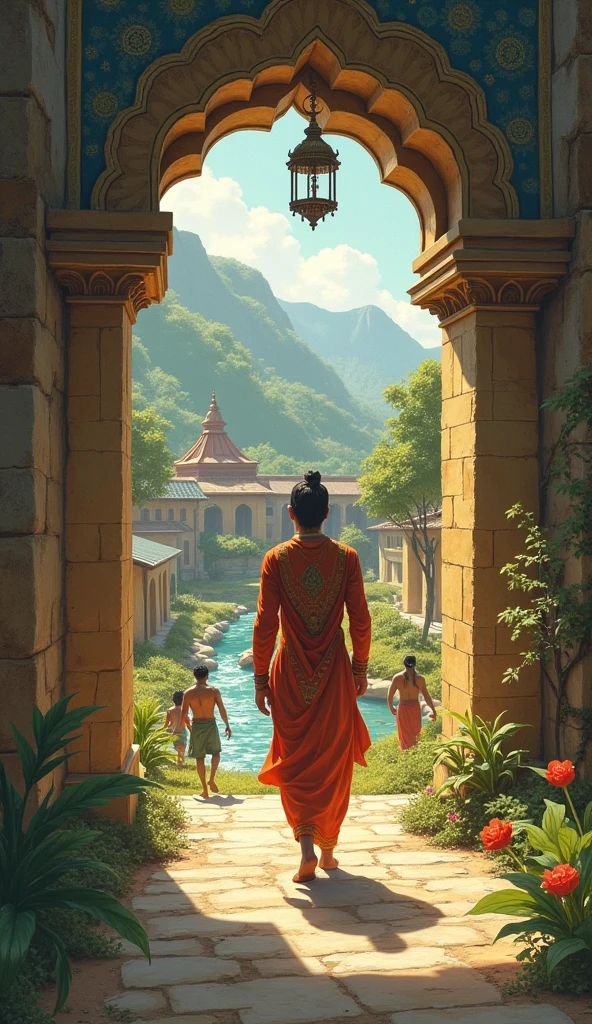 8k High revolution ultra detailed,Tom cruise,big hair , orange dhoti,prey of God, sitting, temple,a river, Tom cruise as an Indian --auto --s2