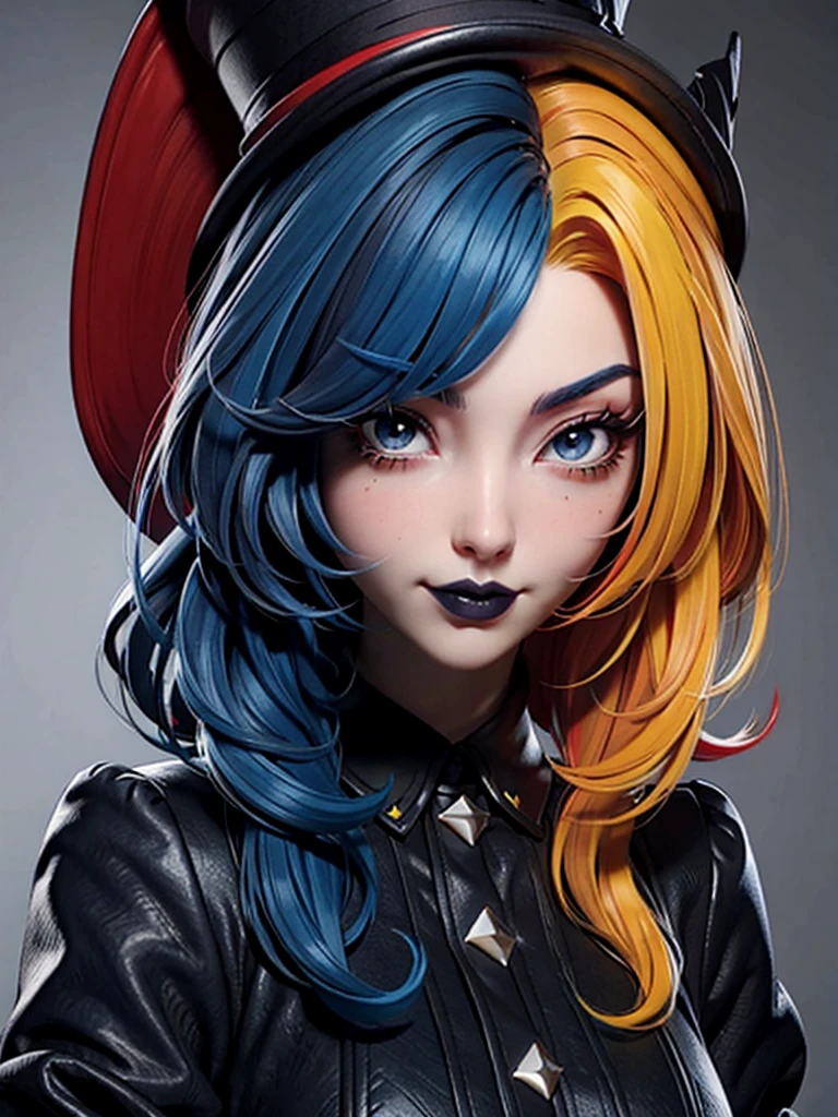 (Dark Blue lips), EGIRLMAKEUP (hlfcol haired girl with Red and Yellow hair) hihelz,Black top hat