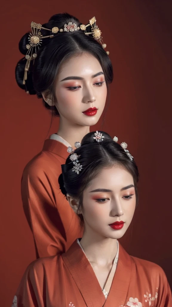 ((Top quality, 8k, Masterpiece: 1.3)), Sharp focus :1.2,   ((geisha)).   (()).   ((Body slim thin captivating)).   ultra-detailed face,   highly detailed lips,    detailed eyes,   long eyelashes,    Make-up face.   Red lipstick.  hair accessories,    hair Bun,  elegance,    enchanting,

((Red kimono)).  

((Only shows the face)).     ((Only shows the face)).    make-up face with lipstick,     both eyes closed,     both eyes closed,     both eyes closed,    both eyes closed,      both eyes closed,    both eyes closed,     ((Dark background))