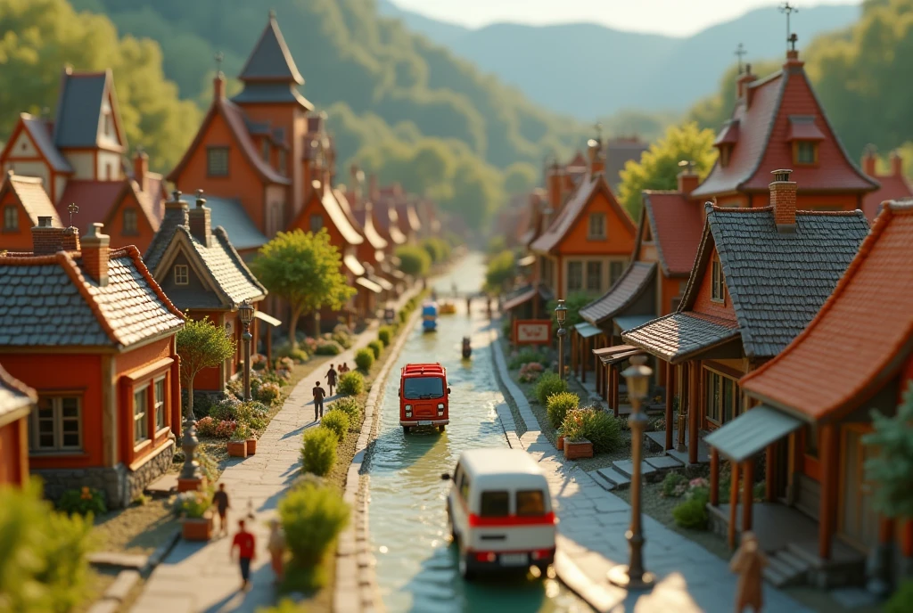 The words "It's a small world" written in large letters at the bottom of the screen, ((masterpiece, highest quality, Highest image quality, High resolution, photorealistic, Raw photo, 8K)), ((Extremely detailed CG unified 8k wallpaper)), Miniature Photography, a miniature town built on a table,