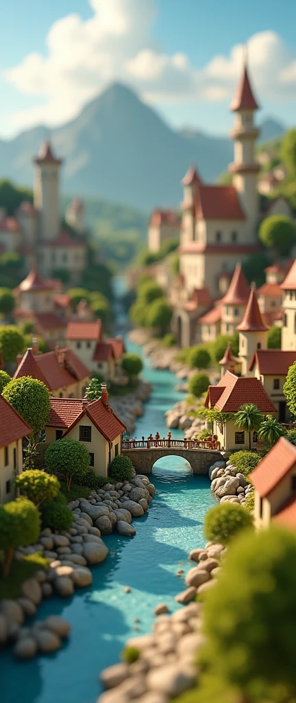 The words "It's a small world" written in large letters at the bottom of the screen, ((masterpiece, highest quality, Highest image quality, High resolution, photorealistic, Raw photo, 8K)), ((Extremely detailed CG unified 8k wallpaper)), Miniature Photography, a miniature town built on a table,