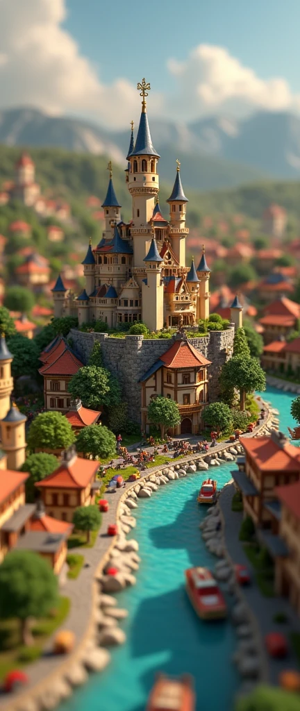 The words "It's a small world" written in large letters at the bottom of the screen, ((masterpiece, highest quality, Highest image quality, High resolution, photorealistic, Raw photo, 8K)), ((Extremely detailed CG unified 8k wallpaper)), Miniature Photography, a miniature town built on a table,