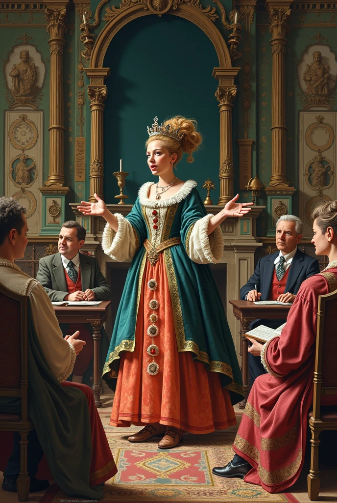 oil on canvas painting of marie antoinette in court with elaborate dress raising sideways shockr hand sign,in neoclassicism style by Jacques-Louis David,masterpiece,brush strokes,<lora:shocker_xl:1>,