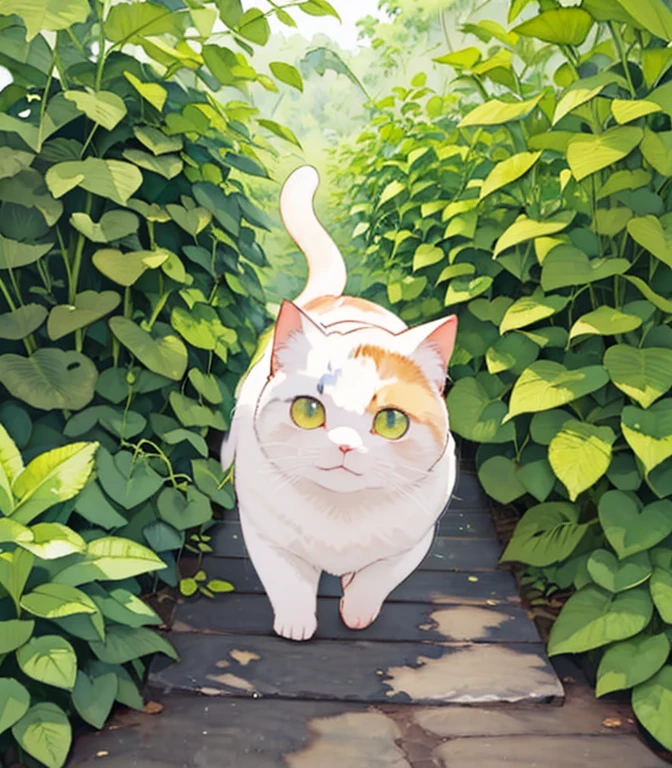 (masterpiece),(Best Quality),(Very detailed),(High resolution),((Line art)),((watercolor)),16k,wallpaper,三毛猫のVery detailedな絵、Insane Details、Very detailed猫、My house where a calico cat roams、Calico cat Munchkin walking on the promenade、Old townscape of Japan、A path lined with plants、tree々Sunlight shining through、Another World、The creation of silence、Long Shot、The subject is small、Cunning gestures，