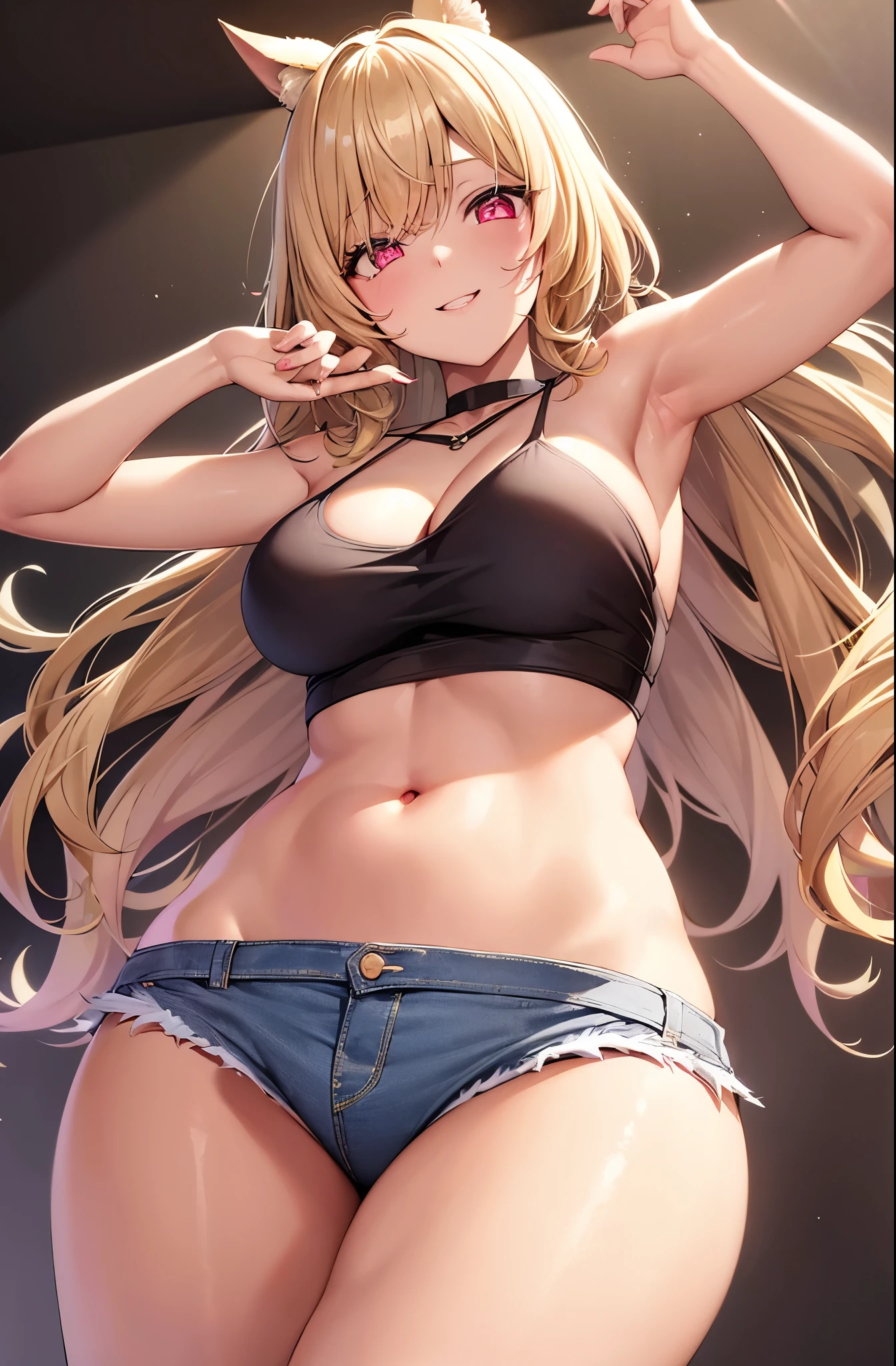 (masterpiece, highest quality), 1girl, taking a selfie on her panties, taking selfie with the mirror, open crotch, cameltoe, mini skirt, (showing off panties, showing off crotch), shy look, crotch focus, sitting facing the mirror, knees up, open legs, thelerethism, gyaru, wrist scrunchies, 