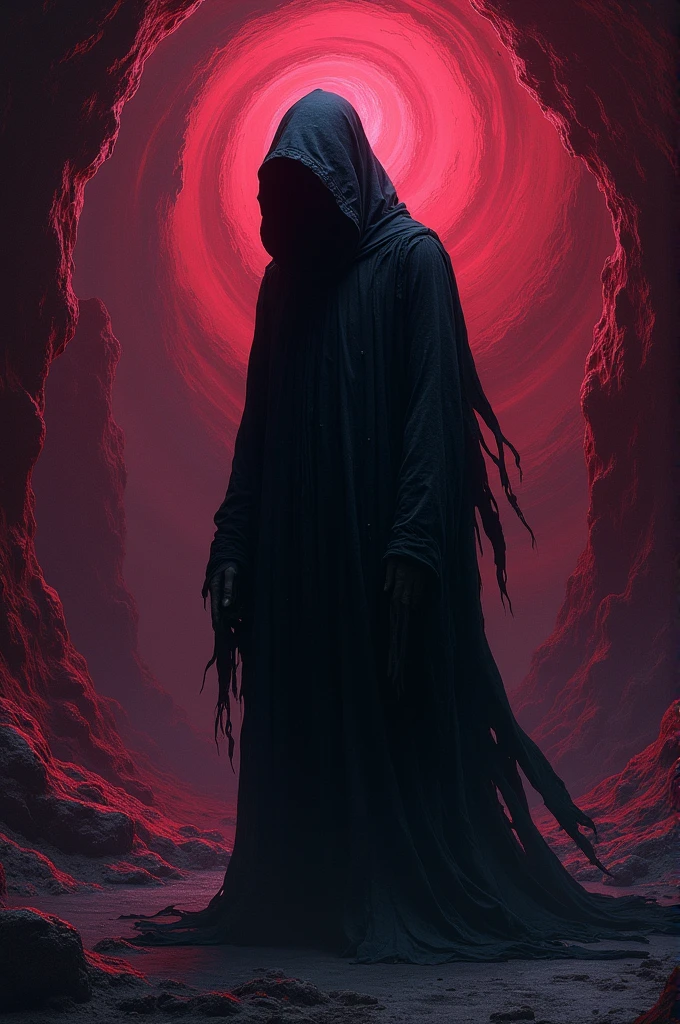 horror,human with long tongue sticking out to stomach in barren desert ,red hot atmosphere,there was a fire burning behind him.