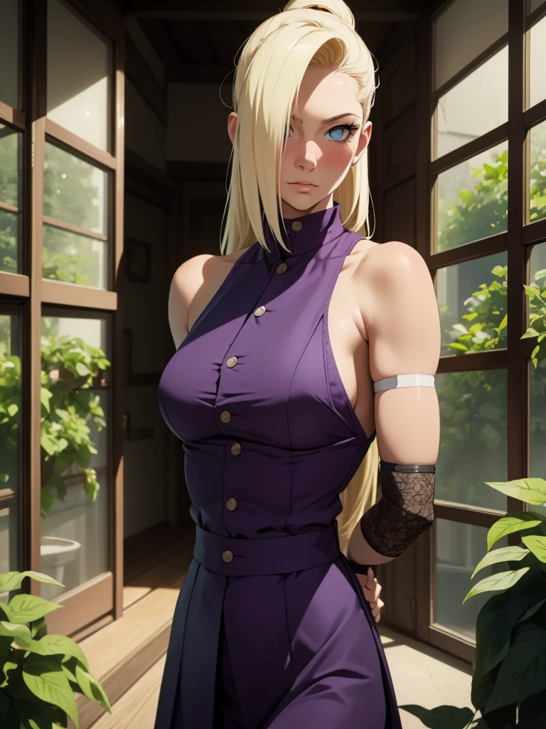 {-erro_de_anatomia:1.0} estilo anime, Masterpiece, absurdities, Yamanaka Ino\(Naruto\), 1girl Solo, woman, Perfect composition, Detailed lips, Beautiful face, body proportion, Blush, Long blonde hair, blue eyes, purple blouse, purple pant, Soft gauze, Super realistic, Detailed, photo shoot, Realistic faces and bodies, masterpiece, best quality, best illustration, hyper detailed, 1 woman, solo, glamorous, blushing, upper body, fighting, on nature, look at the view, dimanic poses,bound, bondage, (arms behind back:1.4), bdsm, tape gag, tape, tape bondage, restrained, best anatomy, tape wrapped