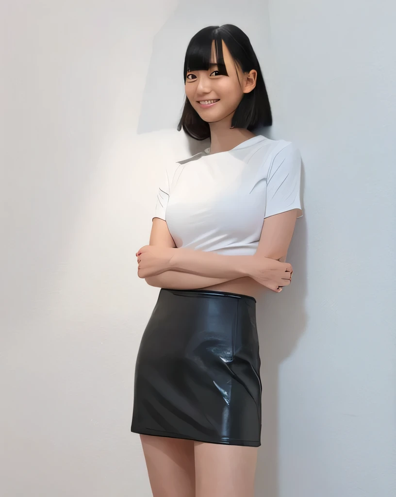 A woman in a white shirt and black skirt posing for a picture - SeaArt AI
