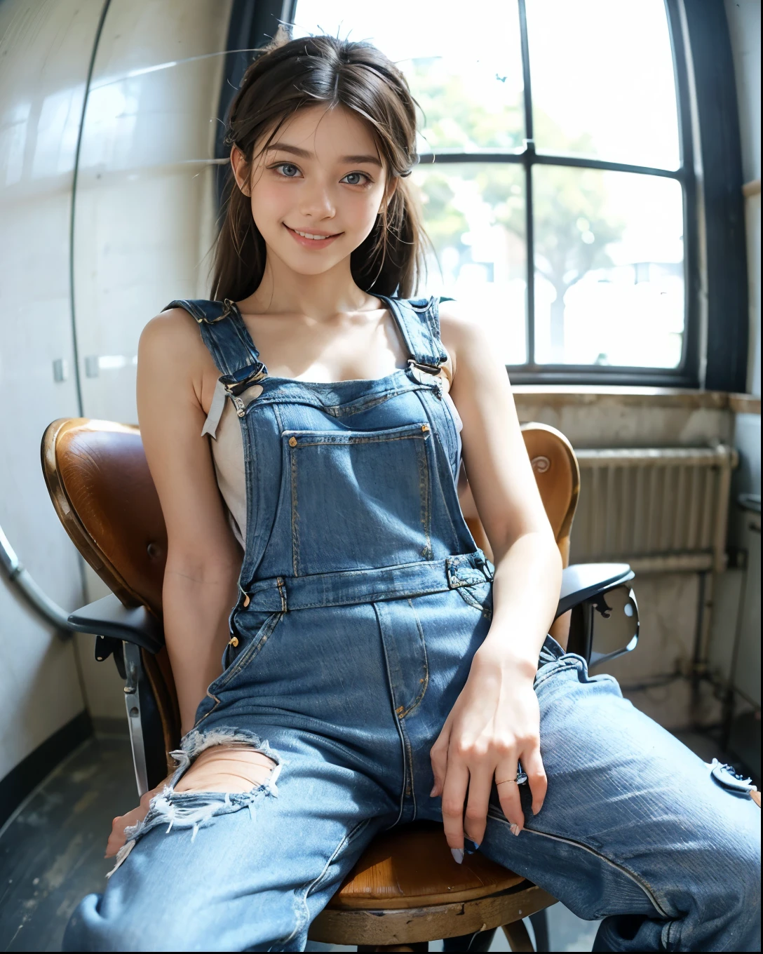 The beauty of 8K raw photos:2.0, short hair,25 years old, great face and dark eyes, stare at the camera, upward glance, A big smile, show teeth, (cowgirl position, on sofa at living ,spread legs), （Denim vests:1.2), realistic:1.9, very detailed CG 統合 8k 壁紙, very detailed, High resolution RAW color photos, (from bottom:1.3), professional photos, Shot in a hotel room, girl sexy portrait