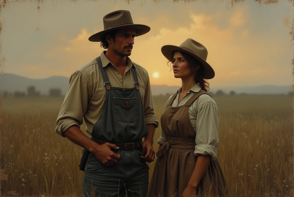 ouatiwstyle, 1boy and 1girl. man (cowboy hat, dark hair). woman (blonde woman, long curly hair, soft smile, no hat). soft light, warm light, western city in background, blurry background,
<lora:Western_v1:0.8>