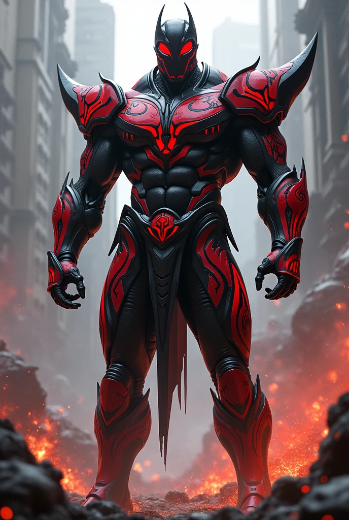 Evil Ultraman、Excessive muscle mass、RAW Photos、Matte texture、Red pattern on a black background、Red eyes