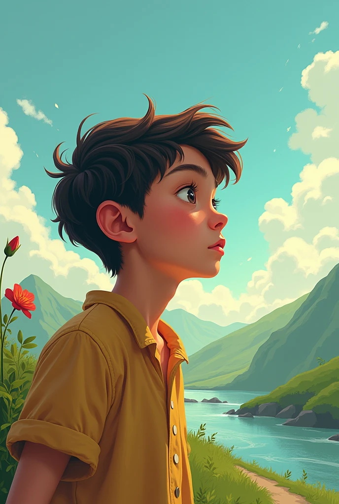solo, <lora:ghibliStyleConcept_v40:1>, boy, medium shot, (masterpiece:1.2, masterpiece), ominous., short hair, (8k:1.1, best quality), cartoon, rich colors, wild grass, soft lighting