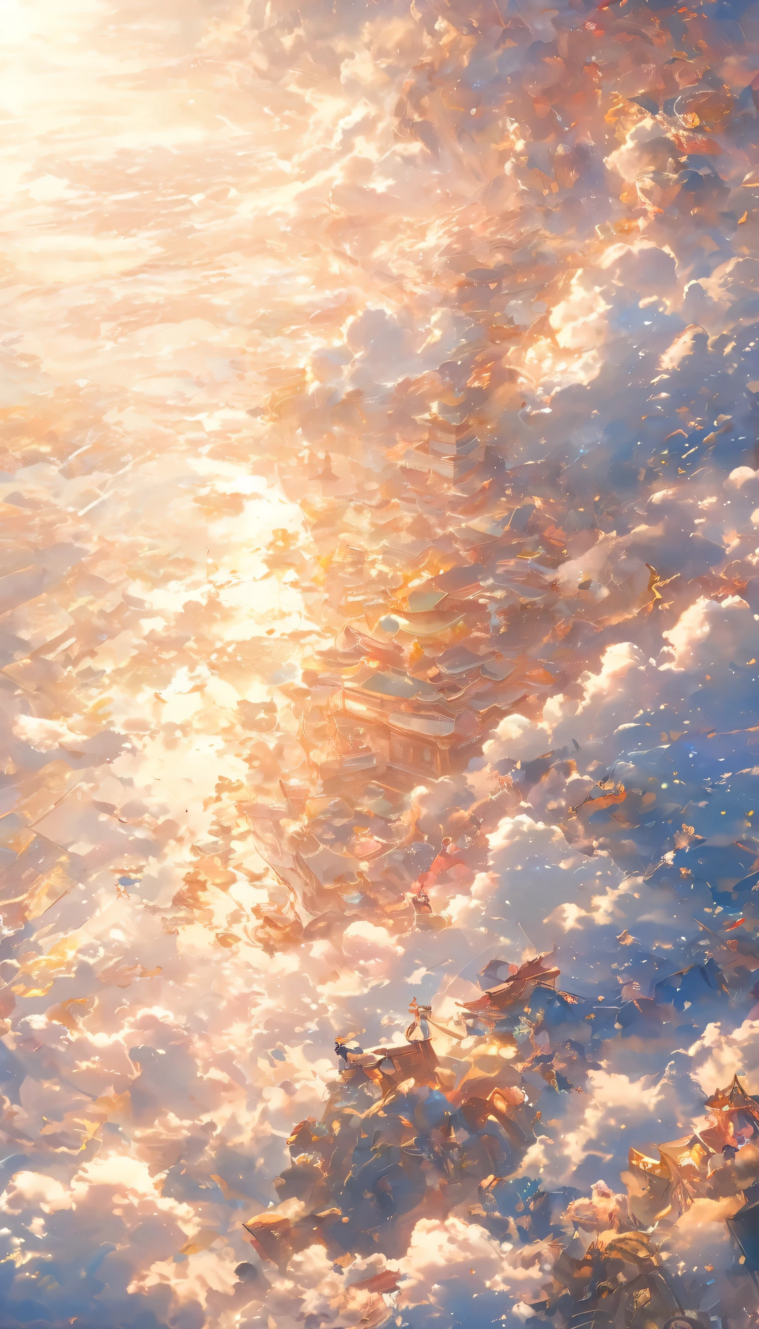 (Panorama, center, masterpiece, Best Quality: 1.2), (8k, RAW Photos, Best Quality), ((masterpiece:1.2)), Genuineistic, Ultra-high resolution, Photon Mapping, Genuine, Very detailedな, Very detailed, RAW Photos, Genuine, Official Art, RAW Photos, Professional Writing, Vivid atmosphere, High-definition CG, ユニティ8k),girl、null、cloud、The world is made up of heaven and earth。ぬるぬるしたnull気, A magnificent composition, Epic scale,