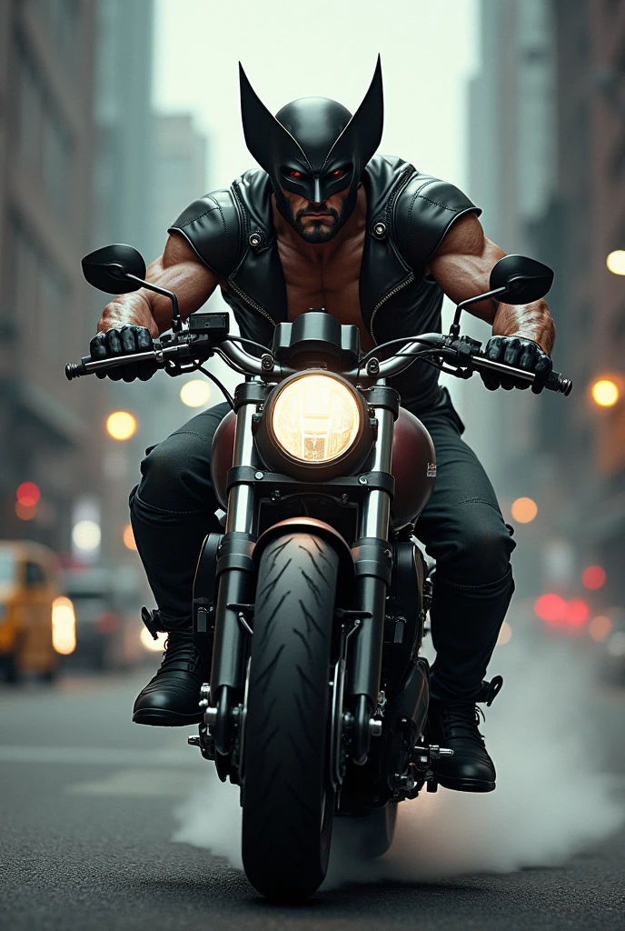 Create an image of Hades riding a motorcycle sticking out his tongue using the blue flaming flames 