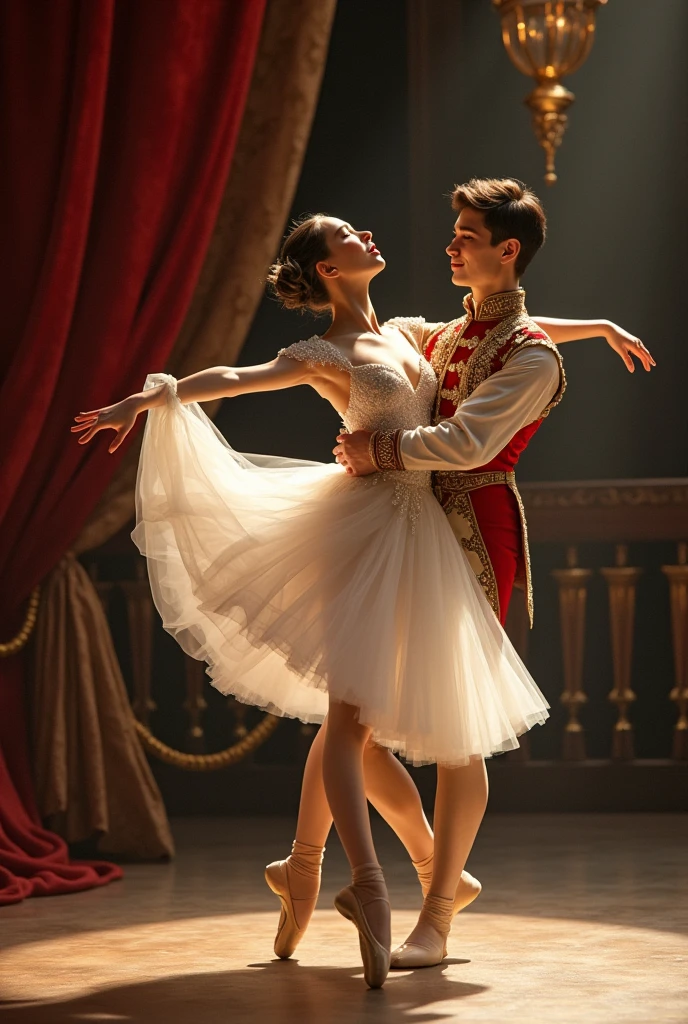 (4k, best quality, masterpiece, photo, beautiful eyes, ballet tights, crotch bulge, nutcracker ballet, pun:1.35), (2boys, ballet dancers, prince defeats rat king:1.5)