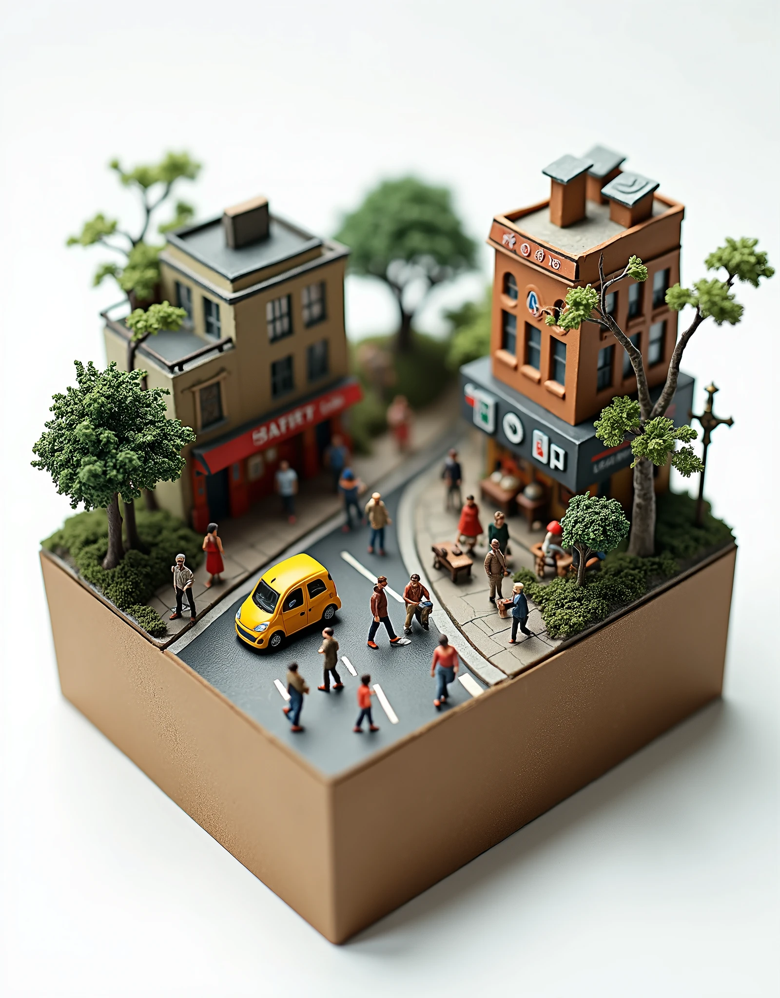 (1 screen), (Best Quality,4K,8k,High resolution,masterpiece:1.2),Super detailed,(Miniature photography effect,Realistic,photoRealistic,photo-Realistic:1.37), (perfect anatomy), (Perfect ratio of fingers to thumb), (Symmetrical face), (The streetscape created inside the box is filled with people and cars.,Human Activities), The long-haired man picks up the miniature inside the box and peers at it.(Forehead,Center part)With blue eyes((Young Jesus Christ)), (((Smiling))),