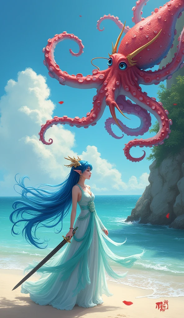 official art, Unity 8k wallpaper, super detailed, beautiful, beautiful, masterpiece, best quality,
Montage, Romance, 2 girls, 18 years old, (full nude: 1.5,), green hair, tattoos, (riding a giant octopus with octopus tentacles wrapped around the body: 1.8), stiletto heels, ((color refraction)), ((cinematic light)), (overexposure), huge waves