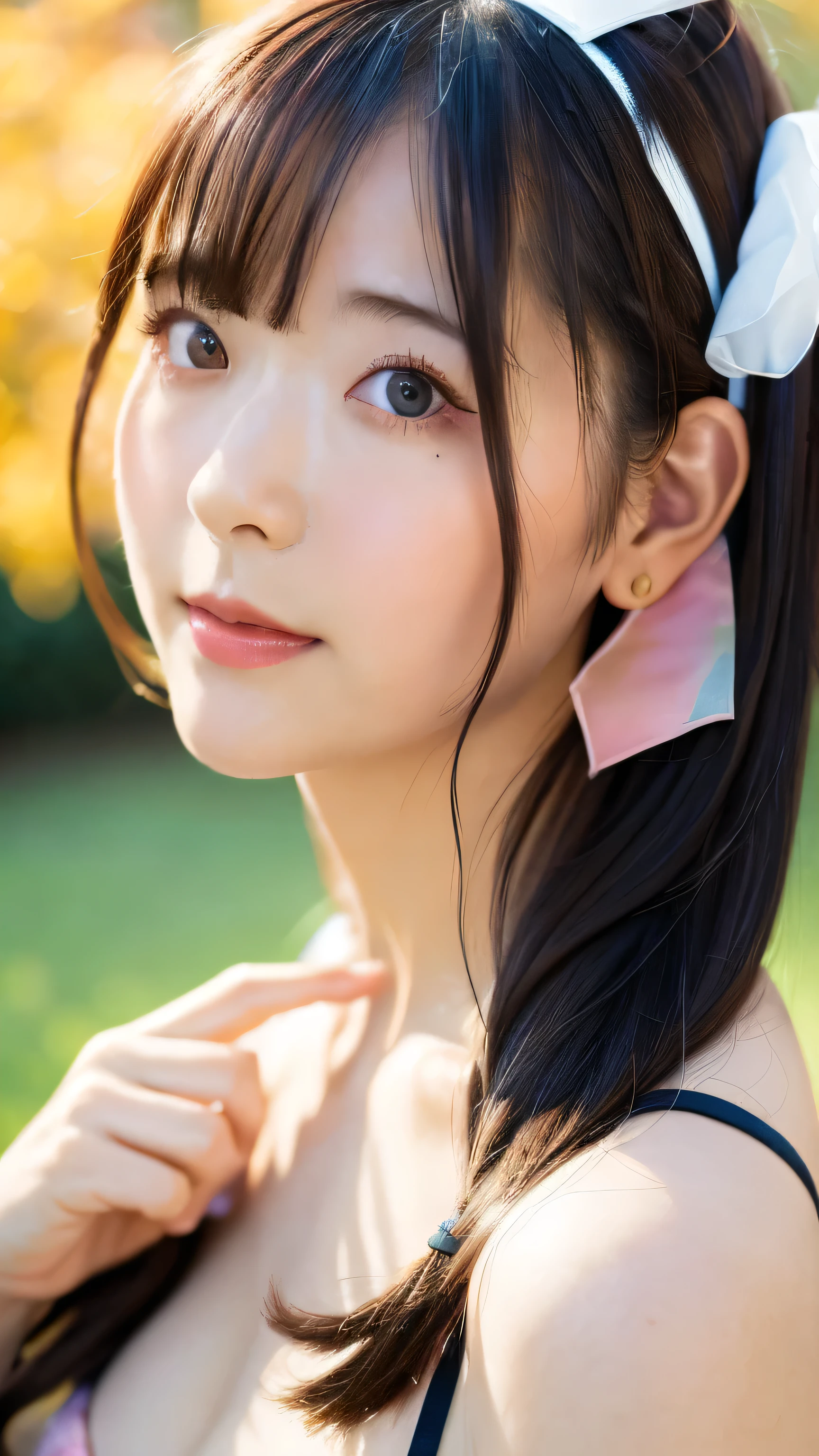 (8k, Best Quality, masterpiece:1.2),(Best Quality:1.0), (Ultra-high resolution:1.0), watercolor, Beautiful woman, shoulder, Hair Ribbon, Agnes Cecil, Half Body Portrait, Very bright and luminous design, Pastel colors, (ink:1.3), Autumn Light,