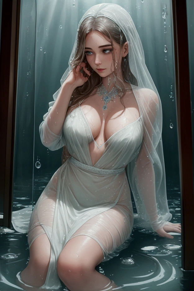 (Masterpiece, best quality, 32k HDR, ultra high resolution, photo realistic), portrait painting of 1girl, (ultra realistic picture of Galadriel by Cate Blanchett:1.3, she is a character from the movie of ‘Lord of the Ring’), elf, Blonde hair, Blue eyes, (sheer white dress:1.1, transparent realistic nipples:1.85, under the sheer dress:1.85, see through tits under the sheer dress:1.5, insert huge penis into her vagina:1.9), Detailed skin, Fantasy atmosphere, (yawn and closed eyes:1.95, lay down and opening legs on the wooden bed:1.55, in abandoned hut:1.55), model shoot style, (extremely details CG), high detailing, Sharp Focus, Dramatic, Oil Painting, (huge breasts:1.85, tongue out:1.5),