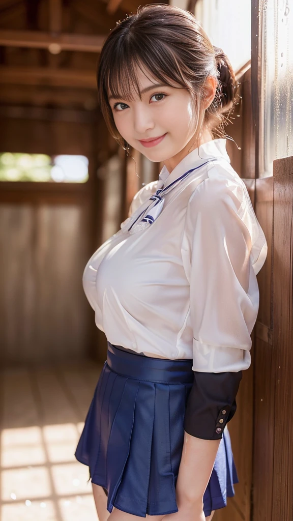 1girl,big breast , brown hair, blue eyes,high quality, ultra detailed, masterpiece, realistic,kendo clothes