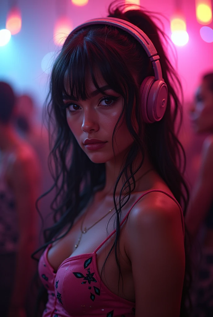 1girl, in laboratory, (18 years old), (Latina), dark skin, wide shot, long wavy hair, orgasm,breasts, (floral sun dress), (Masterpiece, Professional lighting, 16k, 8k wallpaper, raw photo, photorealistic:1.8, ultra detailed, natural lighting, detailed skin sexy pose, open mouth, big lips, night time, magic energy, neon light, orgasm, soaked, sweating, with freckles, crying, screaming