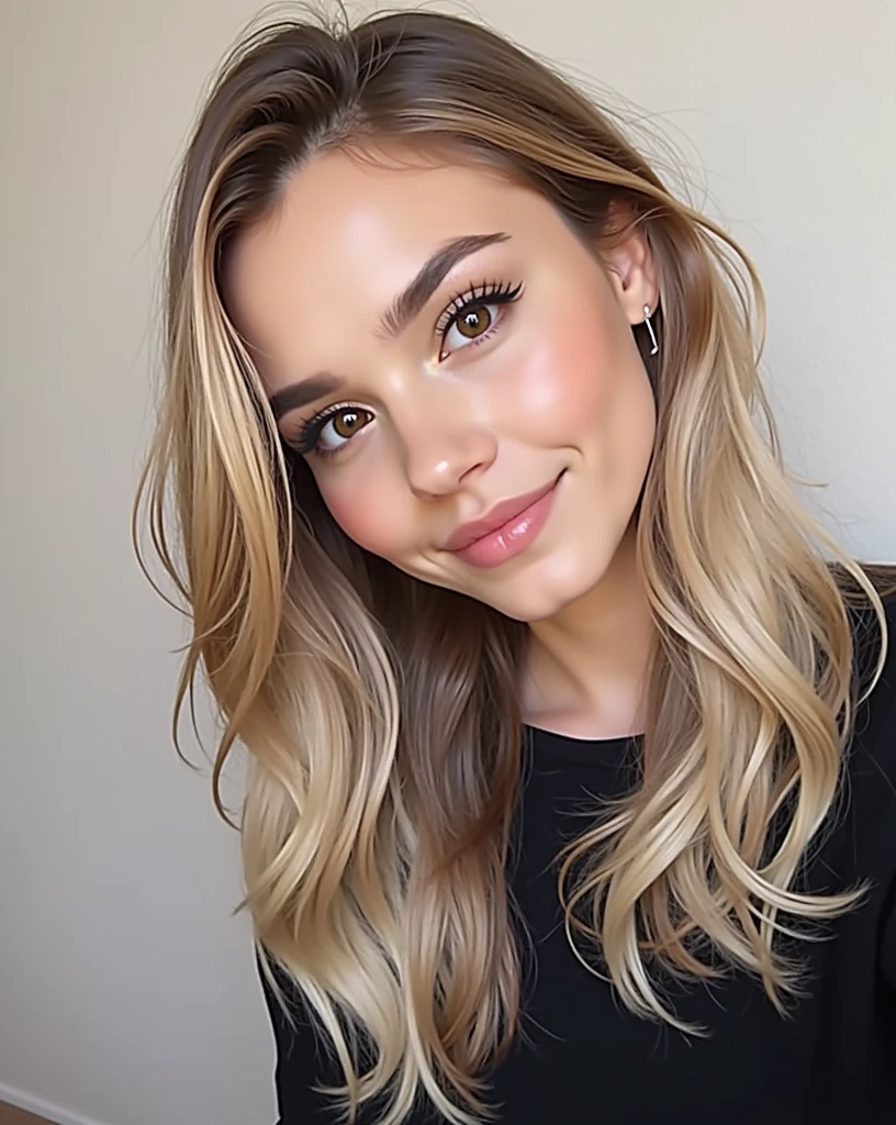 Beautiful young woman taking a selfie, Taken with iPhone camera、Swedish beauty