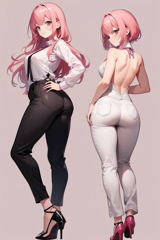 (masterpiece, best quality:1.2), 1girl, solo,((( reference sheet)))), ((( small chest))), (((black collar)),
((long ponytail turquoise hair))), ((red eyes))), White sleeveless tank top,nsfw, nude bottom,( black pantihose),(turquoise highheels) hard nipples