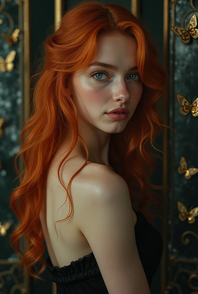 (solo, full body photo:1.3), (action packed:1.3), (haze, fog, mist:1.3), chiaroscuro, best quality, photorealistic, 1woman, (cute), (24yo:1.2), redhead, long ginger hair highly detailed, 1700'S, digital photography, art by artgerm and ruan jia and greg rutkowski surreal painting gold butterfly filigree, broken glass, (masterpiece, sidelighting, finely detailed Fashionable eyes: 1.2) (perfect oval large eyes that gazes at the viewer), beautiful detailed face, blue gorgeous perfect eyes, (blonde hair ponytail), (attractive young woman:1.3), (thick amazing hair), (seductive:1.1), (blushing:1.1)