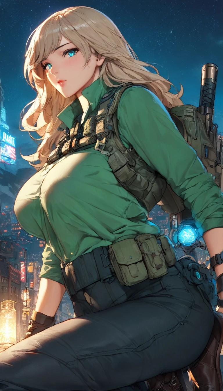 1female,35yo,plumw,extremely large bosom, 独奏,(Background with:A desert,aerodrome,Planes) She has very short blonde hair,bobo head,Stand on the plane,,seen from the front, hair straight, mostly cloudy sky,(((tmasterpiece),(Very detailed CG unity 8K wallpaper),best qualtiy,cinmatic lighting,detailed back ground,beatiful detailed eyes,Bright pupils,Blue eyes,(Very fine and beautiful),(Beautiful and detailed eye description),ultra - detailed,tmasterpiece,)),facing at camera,A high resolution,ultra - detailed),revealing breasts,Bare genitalia, Bulge,legs are open,Raised sexy,Camel toes,Flushed complexion,Desire for dissatisfaction,frontage,Luftwaffe,Aviator,(Wearing:Dark green baseball jacket,Black pantyhose,Bare breasts)