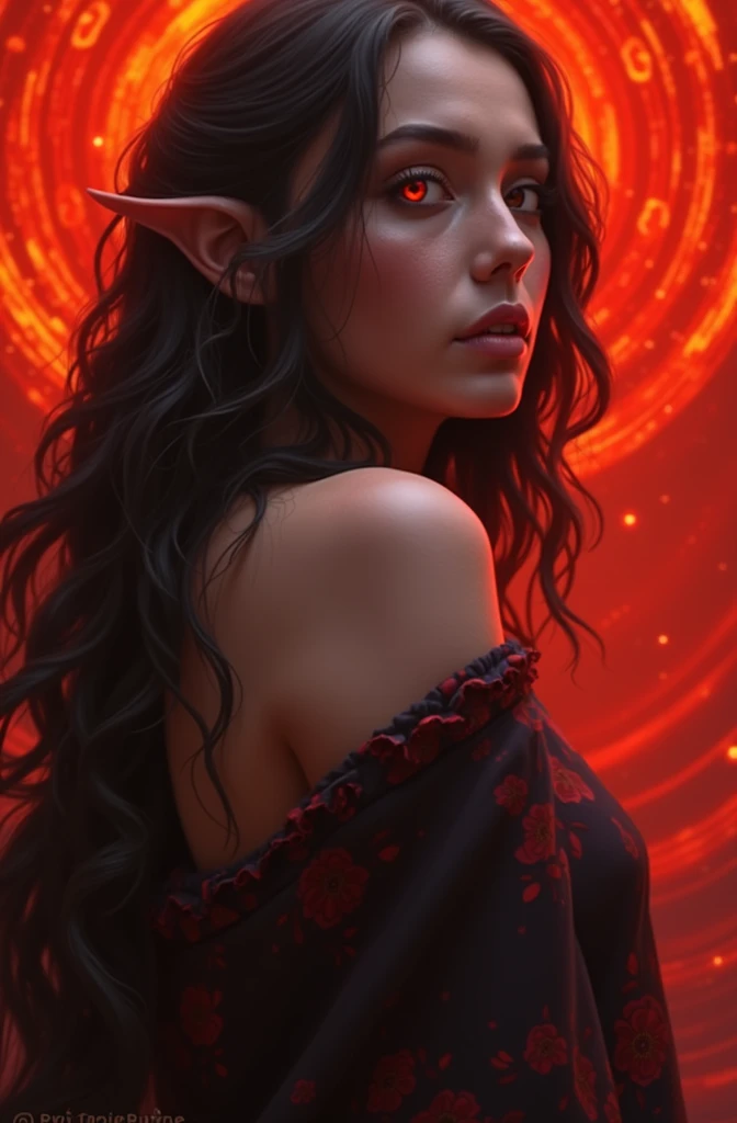 ((NSFW)), ((Mediovale)), uma mulher Tiefling, reddish skin, ram horns, full body, completely white eyes, scar on the lips on the right side, Bblack hair, hair tied in a bun, scraping both sides, a braid on each side of the bangs.