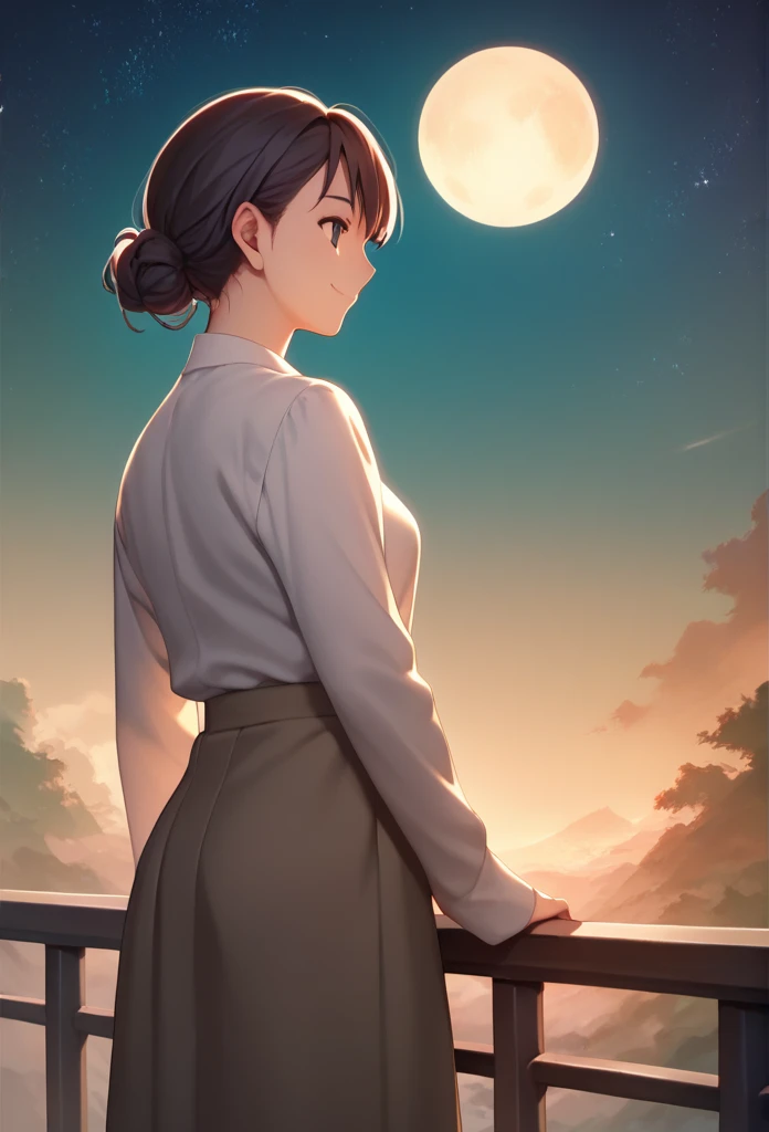 Score_9, Score_8_up, Score_7_up, One girl,smile,  Hirokazu Koyama ,The background is the moon,Cowboy Shot, star-rail-kafka,Anatomically correct, masterpiece, 