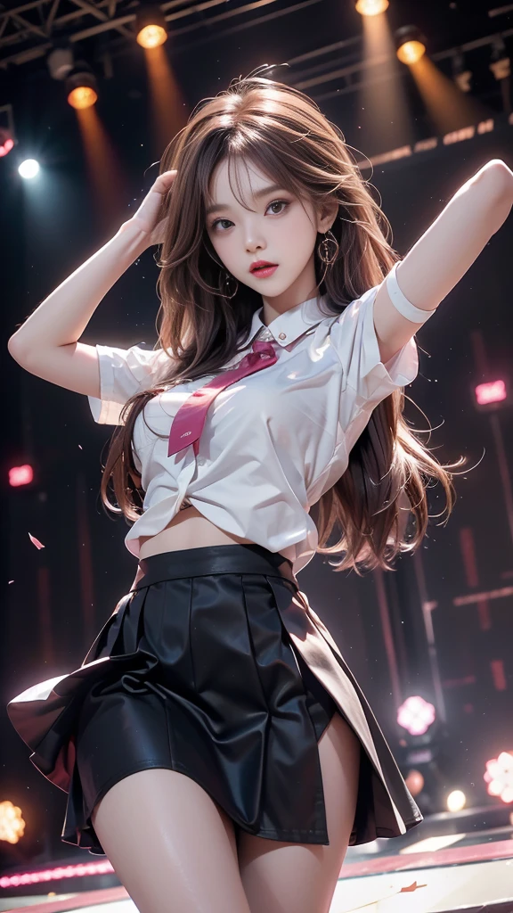 white polo shirt, (1girl, solo), white sneakers, tennis wear, white miniskirt, masterpiece, top quality, realistic, hyper-detailed, (glossy skin, sweaty: 1.4), absurdity, looking at viewer, short twintails, black hair, top quality ), (blue sky, tennis court),without clothing, ((chain ribbon, iron-colored chain), viewer's eye, dynamic, bird's eye view, low angle, long hair, black eyes , see-through underwear, anger, screaming, agony, glowing eyes, sweat) ), simple background, full screen of chains, chained, ((arms up, behind head)), bondage, low angle , BDSM, Chained, Perfect figure, Bust