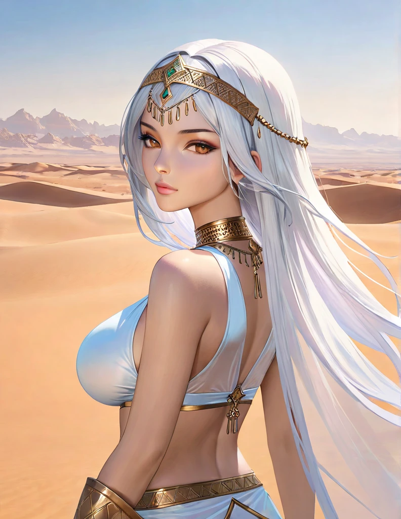 a 50-year-old woman of indian heritage, ifbb competition, bimbo aesthetic, milf vibes, white hair, dark skinned, thick lips, (iridescent bikini)