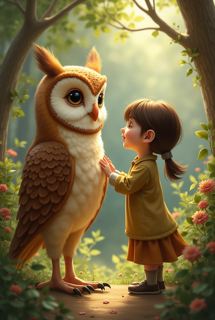 Girl kissing an owl