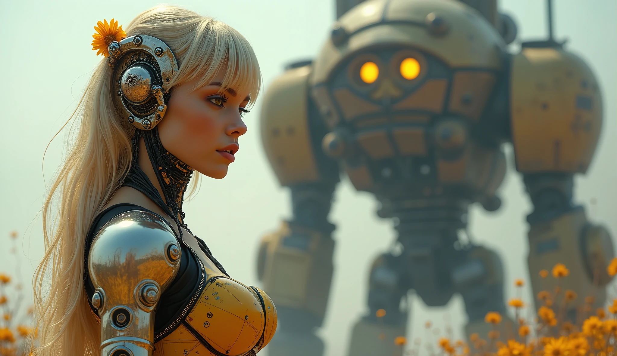 a woman in a sci - themed helmet surrounded by other people, a colorized photo by Barron Storey, featured on cgsociety, retrofuturism, reimagined by industrial light and magic, 1970s, futuristic