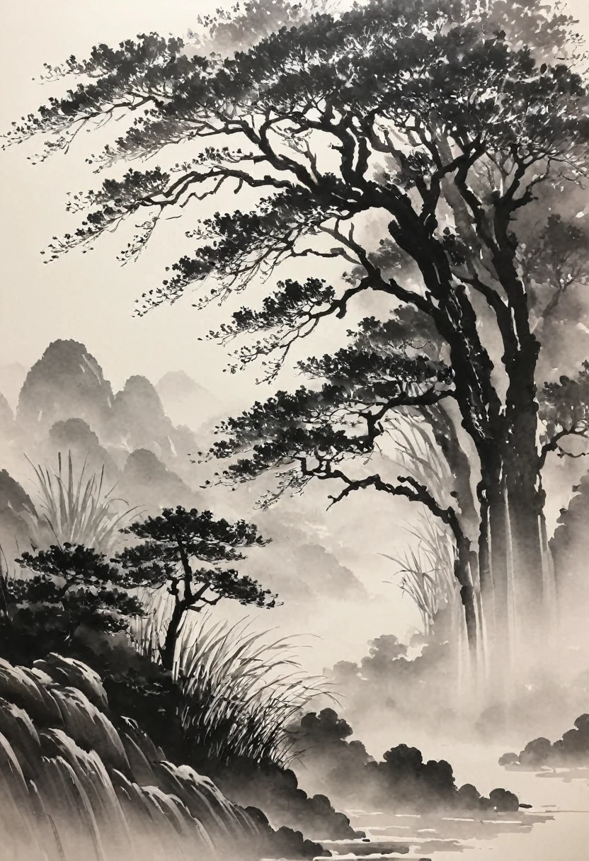 man，Black and white painting，Outline with black ink，Smooth lines，通过墨迹的浓淡对比展现man的表情和姿态，Minimalist Background，Emphasize light, Shadows and Space，Lots of white space，Use thick and thin inks to create light and dark variations and gradations，Choose the right ink color，Such as deep black、Thick ash、Light coffee, ETC，Express different situations and atmospheres，Control the gradient and transition of ink color through the wetness and viscosity of ink，Black and white tones， 中国传统Ink Painting, Traditional Chinese Art, Ink Painting, 中国Ink Painting, Chinese painting style