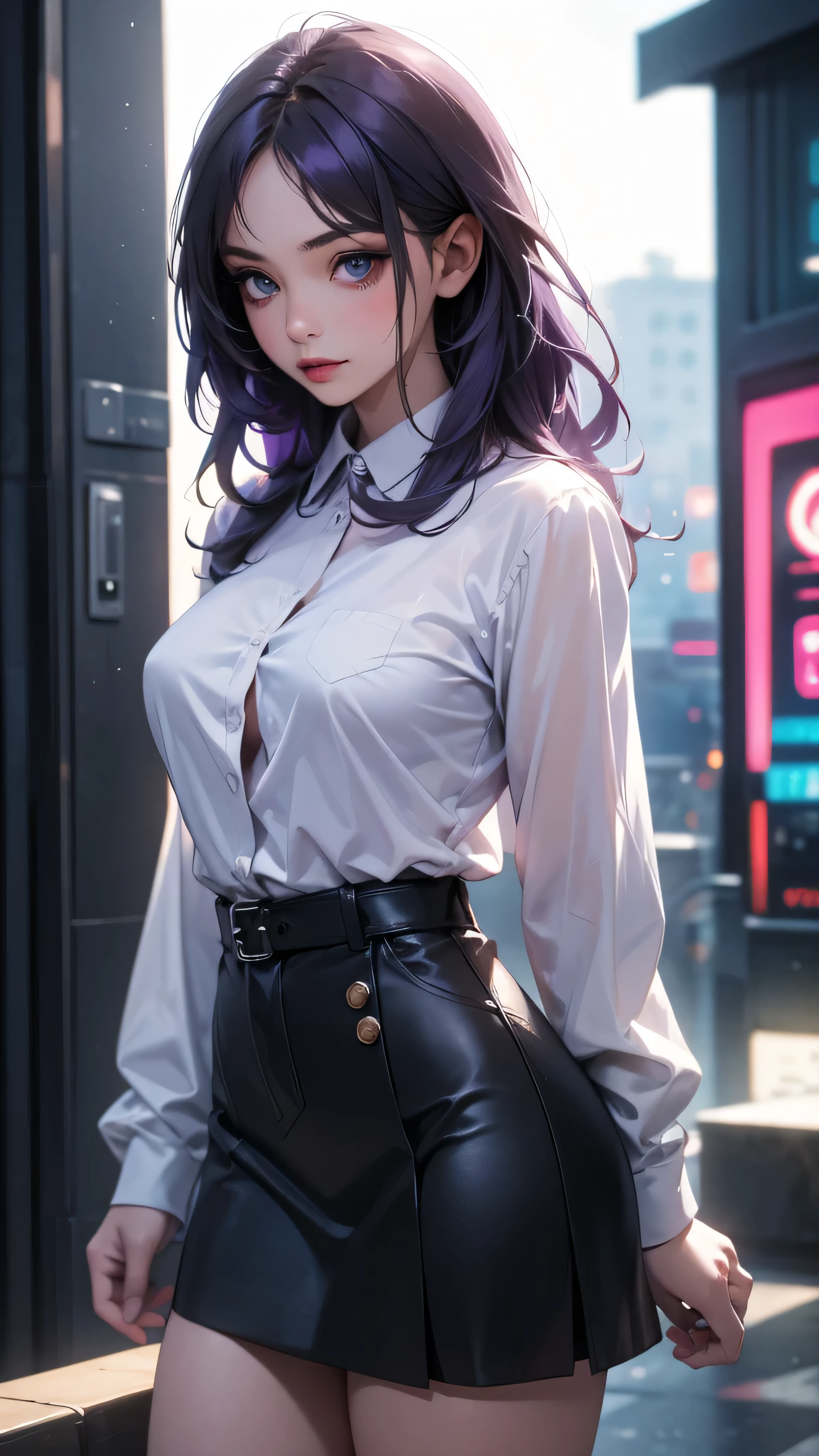 Sexy girl, oversized shirt, black panties, Vulgar face,A detailed eye,detailed lips,seductive gaze,Dark background,provocative pose,Anime style,Vivid colors,Strong lighting,Masterpiece:1.2