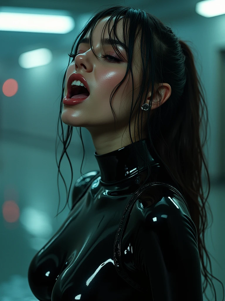 arafed woman in a black leather outfit and a red neon, gorgeous chinese model, sexy pose, korean girl, trending at cgstation, trending on cgstation, , sexy look, oppai cyberpunk, iu lee ji-eun as a super villain, sexy dominant pose, gorgeous young korean woman, seductive anime girl, full body xianxia. ahegao, pleasure. make up, red lips. 18yo.nude, naked. mouth wide opened. cum, facial, mouth full of cum. cum on face, cumdrip, after sex, after vaginal. excessive cum, covered in cum ejaculation, projectile cum, cum on breasts.