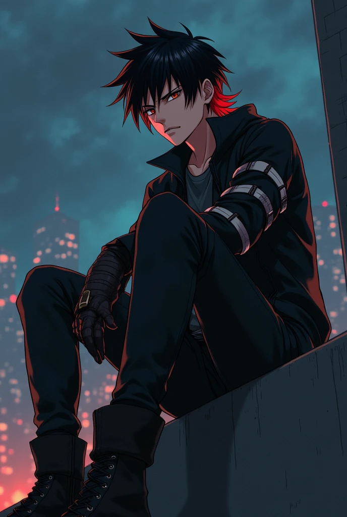 ((Masterpiece, best quality:1.2)),Anime boy,wearing ninja outfit, surrounded by chains,spiky blue and black hair, heterochromia, surrounded by Ninja's,holding a chain and sickle, surrounded by mist,ninja village, night, natural Moon light,highest quality digital art, Stunning art, wallpaper 4k,8k,64k, HD, unparalleled masterpiece, dynamic lighting, cinematic, epic