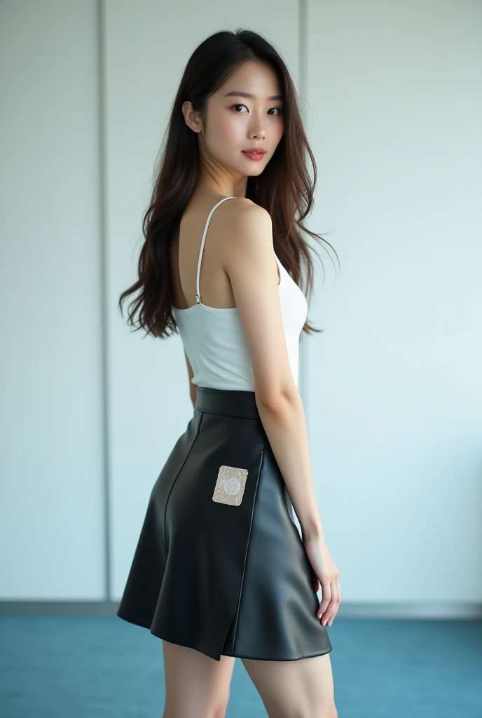 ((Pleated long skirt with slit))、Tank top shirt、Subway platform、A girl waiting for a train、Bob Hair、Brown Hair、Medium breast、Anatomically correct limbs、Anatomically correct fingerasterpiece:1.3、Raw photo、Highest quality、Detailed Background、((Photograph from below:1.3))、looking at the camera、