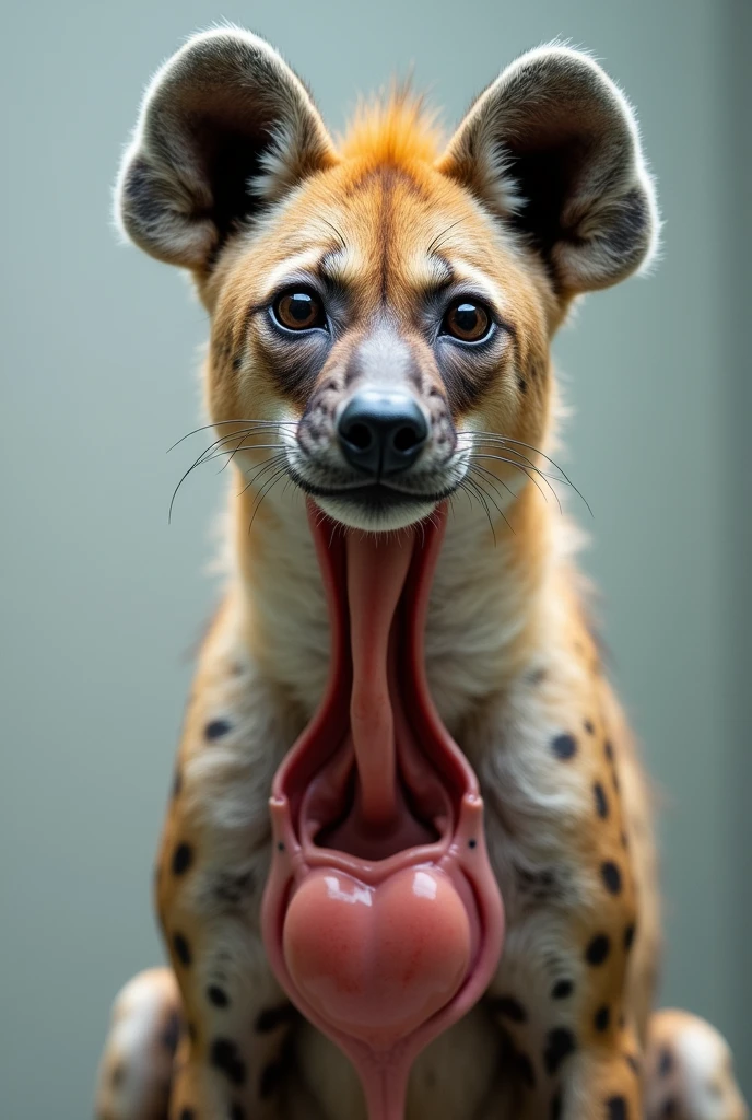 anthro, brown hyena, male, skinny body, shaggy fur, thick fur, topless, kneeling on ground, realistic fur, detailed background, wilderness background, realistic, photorealistic, ultra realistic, 8k, focus on head, view from above, cum on face, open mouth, cum in mouth, blushing, arms, legs, hands, first person view, oral, hyena giving oral, deepthroat, large canine penis in mouth, knot, (by blotch)