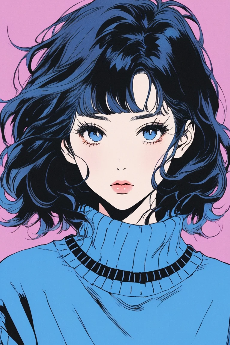 Illustrator, Japanese Manga , Actual ,sketch , 1 person, ,lips, sweater,order, Blue gradient background, Black Hair,Texture Trim, Japanese, (masterpiece,Best Quality) cancer,Best Quality, sketch:1.2),Realistic,Illustrator,anime,1 , 詳細なlips,custom,Neon Hair,Texture Cutout,masterpiece, style: Retro Classic, Dark Black、顔を上に向けてCrying、Crying、Lying down