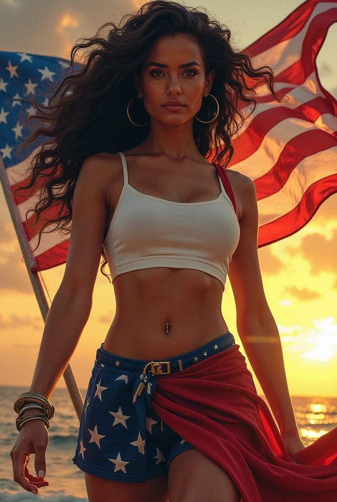 Ebony Strippers wrapped in American flag outfits with money symbol on their outfits 