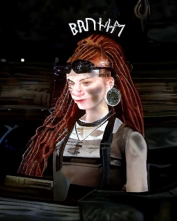 there is a woman with red hair and a black jacket, inspired by Taiyō Matsumoto, inspired by Sim Sa-jeong, inspired by Rowena Meeks Abdy, detailed punk hair, inspired by Awataguchi Takamitsu, she has long redorange hair, rena nounen style 3/4, inspired by Gigadō Ashiyuki