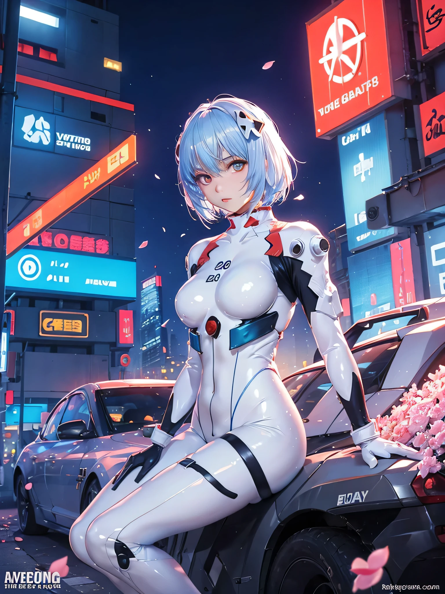 (Realistic, photoRealistic), ayanami, One Girl, Blue Short Hair, White hair ornament, (((White underwear,Sexy pose,On the bed)))), Sit on the ground, (Cowboy Shot),(Tabletop, high quality, 最high quality), (colorful),(Delicate eyes and face), Volumetric Light, Ray Tracing, Highly detailed CG Unity 8k wallpaper,alone((Fluttering petals)),indoor, ((Neon Trim)),frontage,(Spread your legs)